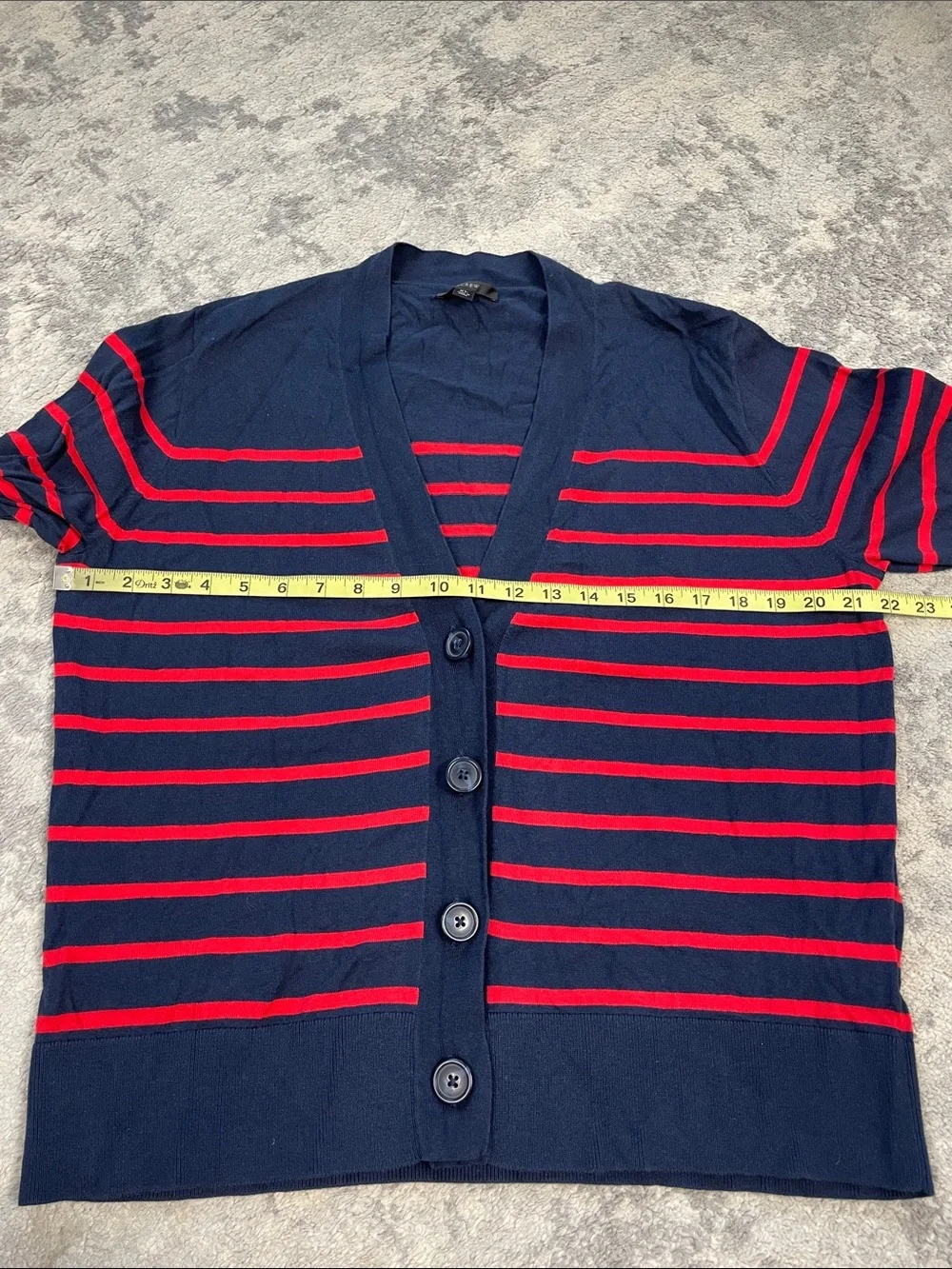 J Crew Cotton Red Navy Patriotic Stripe V Neck Cardigan Sweater Sz XL